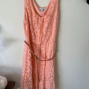 AUW Pink Sleeveless Scoop Neck Midi Dress